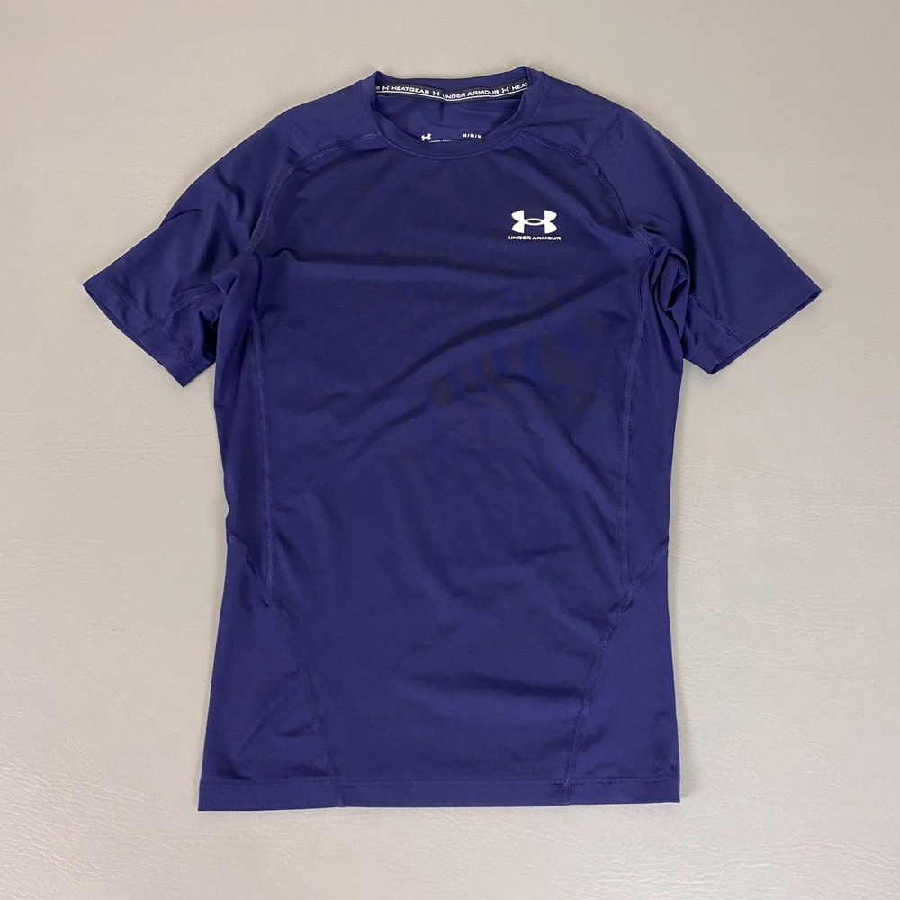 Under Armour HeatGear Compression Shirt Mens Size Medium Navy Blue Short Sleeve*